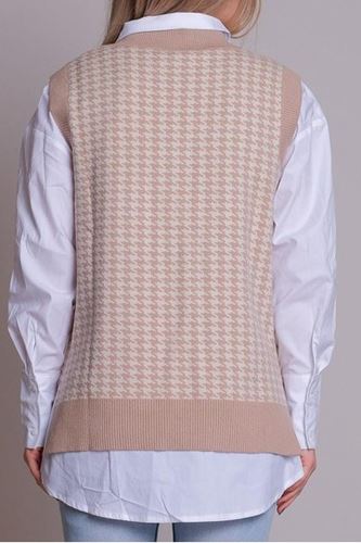 Tröjor/Koftor - Trevi houndstooth waistcoat – camel