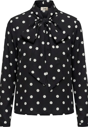 Blusar/Skjortor - Osla bow blouse – Black w dots