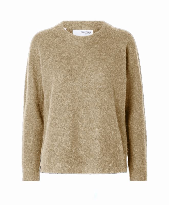 Tröjor/Koftor - Slflulu knit o-neck – Sepia Tint/Melange