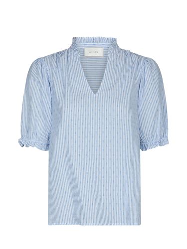 Blusar/Skjortor - Odesa Dot Stripe Blouse – Light Blue