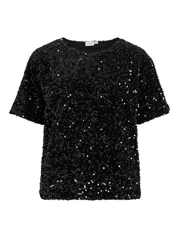 Toppar - Vifaith o-neck s/s sequin top – Black beauty