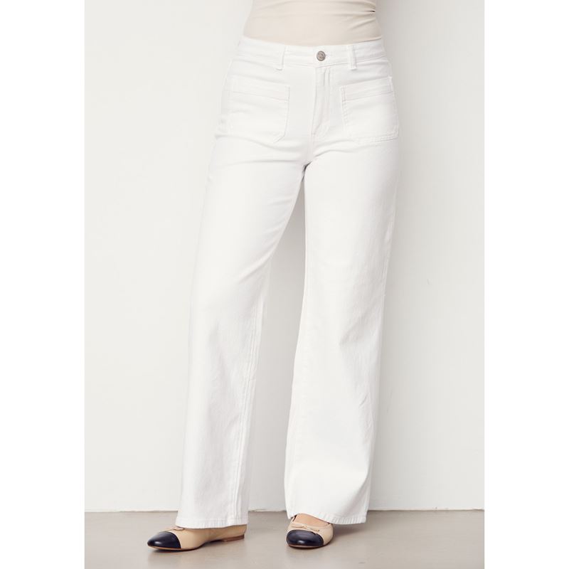 Byxor - Bologna wide twill pant – White