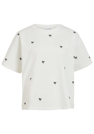 Toppar - Vimonie bow o-neck t-shirt – Snow white/w black Toppar - Vimonie bow o-neck t-shirt – Snow white/w black