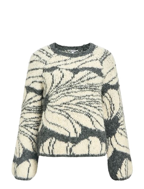 Tröjor/Koftor - Objjuline knit pullover – Dark grey melan/white sand