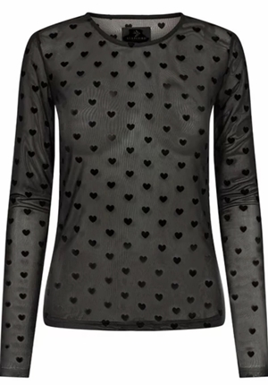 Toppar - Eve Mesh O-neck – Black hearts Toppar - Eve Mesh O-neck – Black hearts