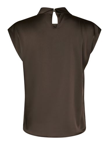 Toppar - Fleur drapy satin blouse – Dark brown