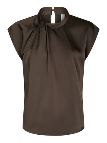 Toppar - Fleur drapy satin blouse – Dark brown
