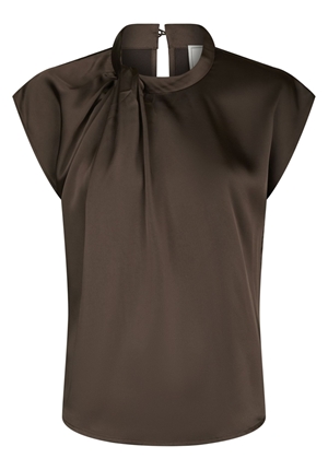 Toppar - Fleur drapy satin blouse – Dark brown