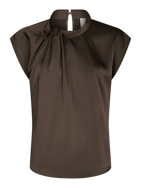 Toppar - Fleur drapy satin blouse – Dark brown
