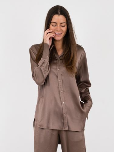 Blusar/Skjortor - Margit crepe satin shirt – dusty brown