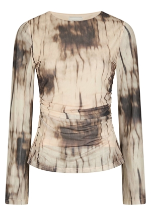 Toppar - Lenida faded mesh blouse – Dusty brown Toppar - Lenida faded mesh blouse – Dusty brown