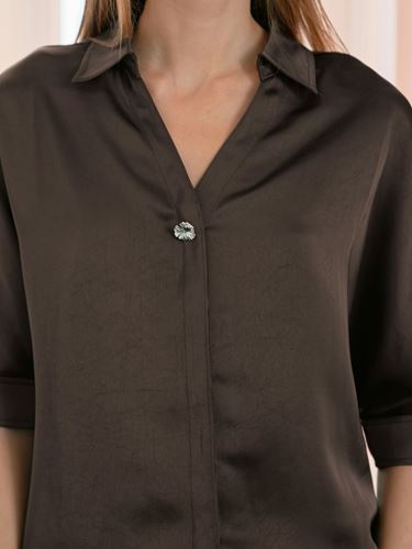 Blusar/Skjortor - Carm Heavy Sateen Shirt – Dark Brown