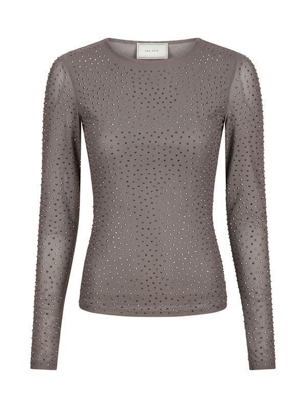 Toppar - Basira stone mesh blouse – Silver