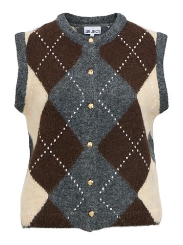 Tröjor/Koftor - Objbrenda knit vest cardigan – Medium grey mel/Seal brown