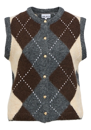 Tröjor/Koftor - Objbrenda knit vest cardigan – Medium grey mel/Seal brown