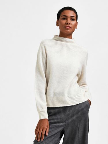 Tröjor / Koftor - Slfmally knit t-neck camp – birch