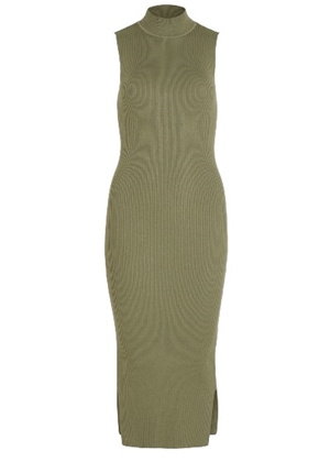 Klänningar - Vistylie high-neck rib knit dress – Oil green