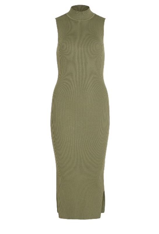 Klänningar - Vistylie high-neck rib knit dress – Oil green