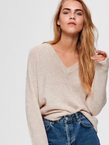 Tröjor/Koftor - Slflulu ls knit v-neck – birch