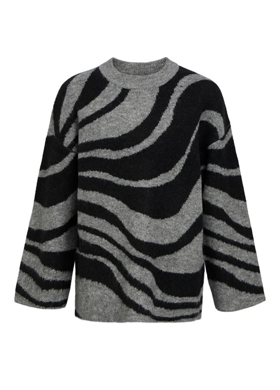 Tröjor/koftor - Objdiana knit pullover – Medium grey mel/zebra blac