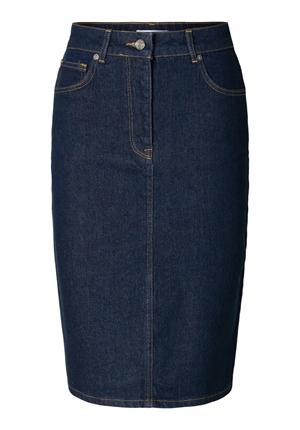 Kjolar - Slfvida midi denim skirt – Dark blue denim