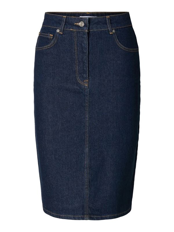 Kjolar - Slfvida midi denim skirt – Dark blue denim