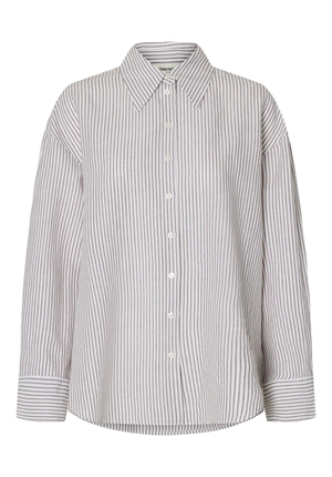 Blusar/Skjortor - Slfcleo oversize linen blend shirt – Bright white/chocolate