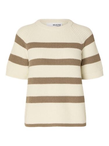Tröjor/Koftor - Slfbloomie knit o-neck – snow white/greige