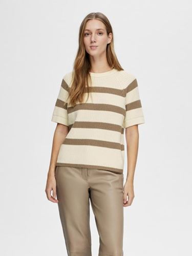 Tröjor/Koftor - Slfbloomie knit o-neck – snow white/greige