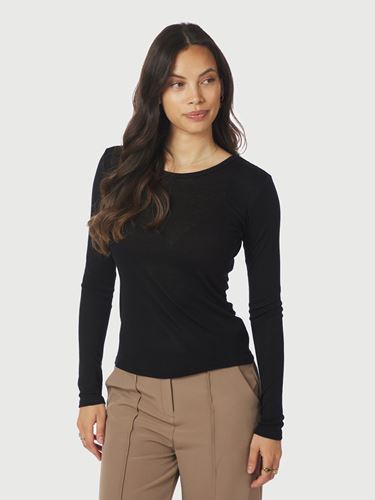Toppar - Nella fine rib blouse – Black