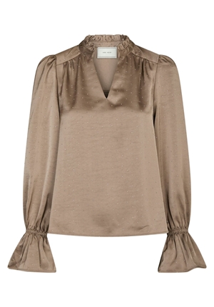 Blusar/Skjortor - Amara heavy sateen bedaz blouse – Dark Taupe