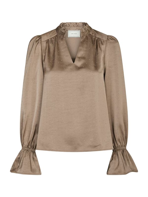 Blusar/Skjortor - Amara heavy sateen bedaz blouse – Dark Taupe