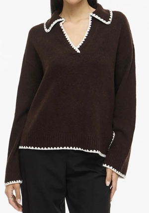 Tröjor/Koftor - Viyazmin detail knit – Coffee bean/White Tröjor/Koftor - Viyazmin detail knit – Coffee bean/White