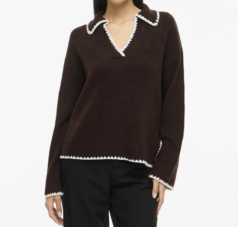 Tröjor/Koftor - Viyazmin detail knit – Coffee bean/White