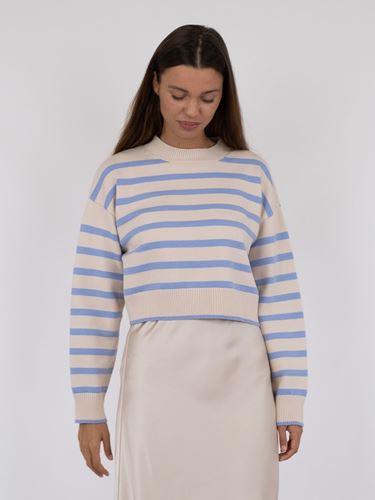 Tröjor&Koftor - Rebekka stripe knit blouse – sand/light blue