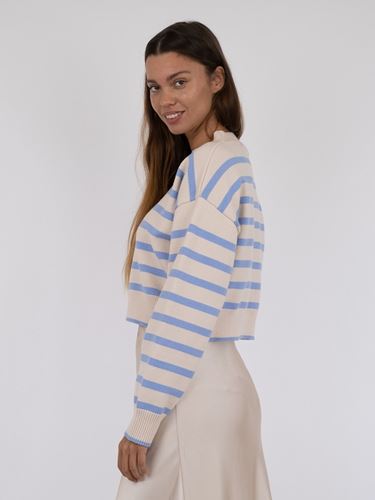Tröjor&Koftor - Rebekka stripe knit blouse – sand/light blue