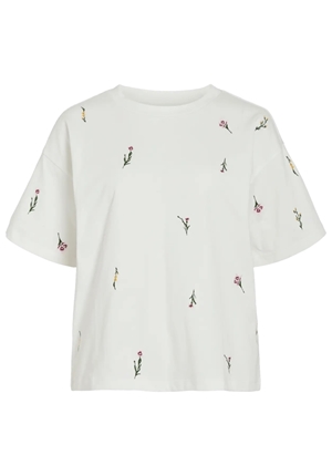 Toppar - Vimonie floral emb o-neck – Snow white/floral Toppar - Vimonie floral emb o-neck – Snow white/floral