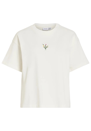 Toppar - Vimonie floral emb o-neck – Snow white/center flower Toppar - Vimonie floral emb o-neck – Snow white/center flower