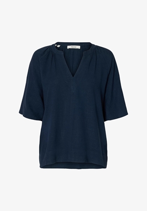 Blusar/Skjortor - Slfviva v-neck linen blend top – Dark sapphire Blusar/Skjortor - Slfviva v-neck linen blend top – Dark sapphire