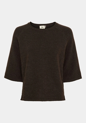 Toppar - Anna ¾ Sleeve Pullover – Dark Brown Melange