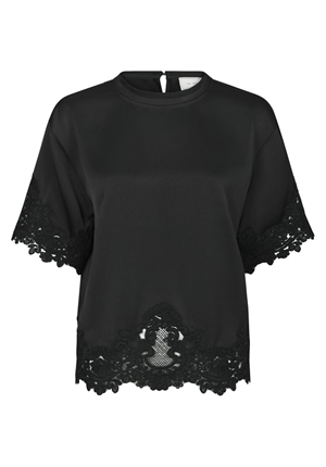 Blusar/Skjortor - Elle Heavy Sateen Lace Top -  Black