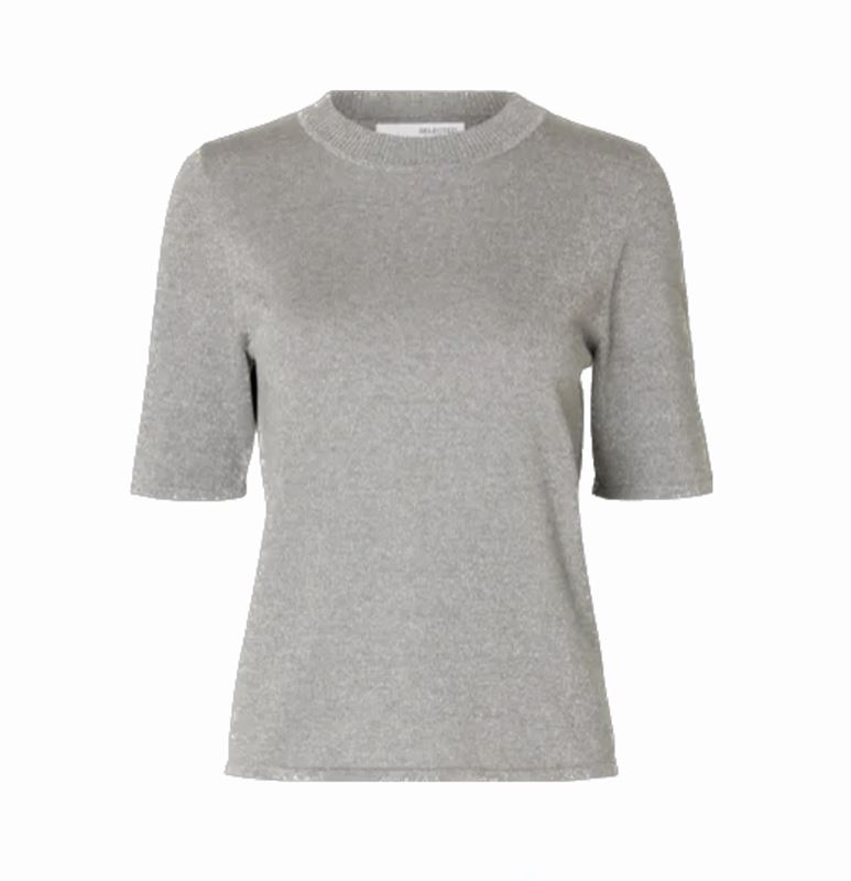 Toppar - Slflura lurex knit o-neck – Medium grey