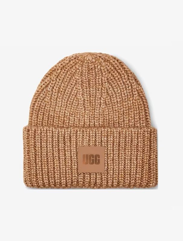 Accessoarer - Chunky Rib Beanie Logo – Camel
