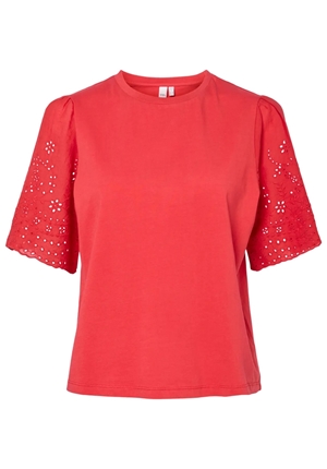 Toppar - Yaslex Top W Emb Sleeves – Fiery Red Toppar - Yaslex Top W Emb Sleeves – Fiery Red