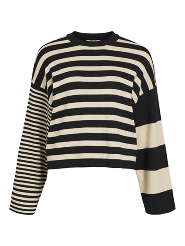 Tröjor/Koftor - Objcarol knit pullover – Black/Sandshell