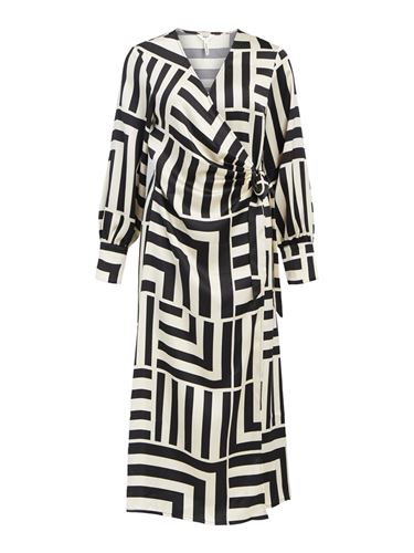 Klänningar - Objsateen L/S wrap dress – black/sandshell