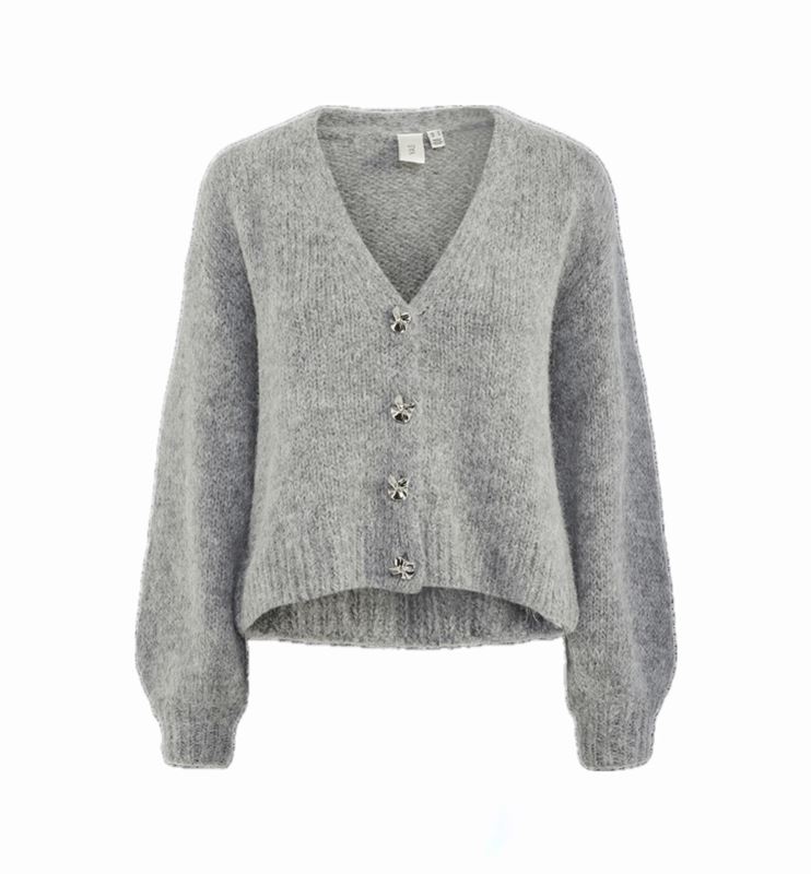 Tröjor/Koftor - Yasvigga knit cardigan – medium grey melange