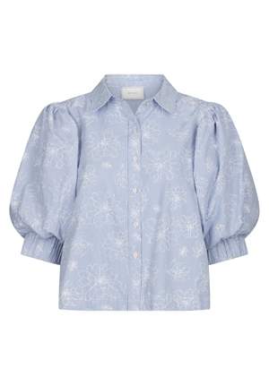 Blusar/Skjortor - Etta flower stripe shirt – Light blue