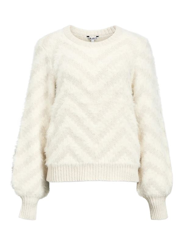 Tröjor/Koftor - Objhollow knit pullover – White sand