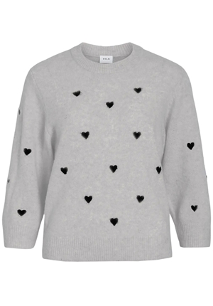 Tröjor/Koftor - Viheart heart knit – Light grey mela/Black heart